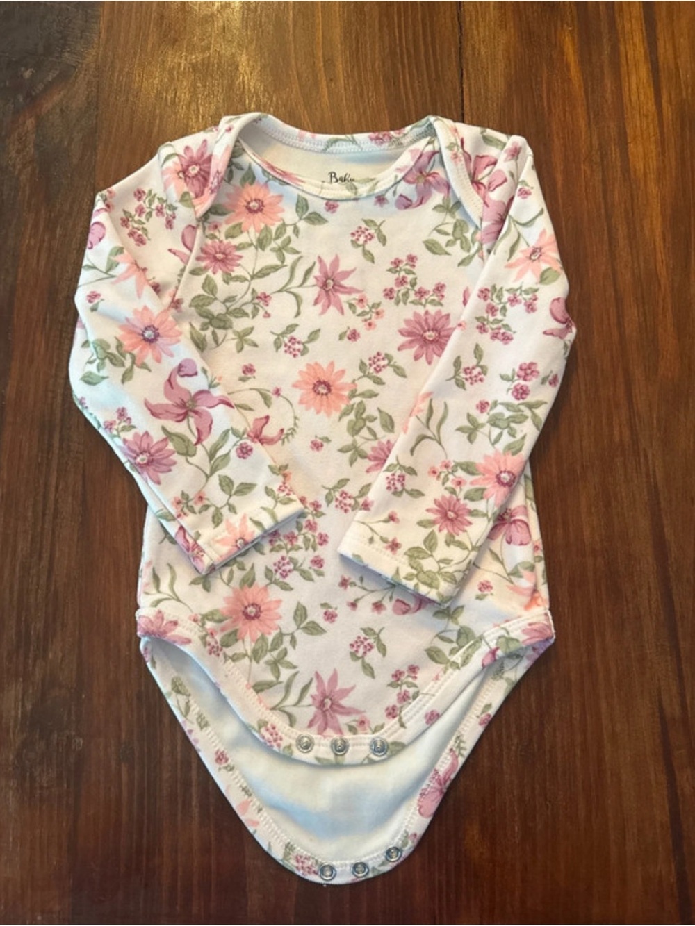 Baby Essentials Long-Sleeve Floral One-Piece - Pink & Green